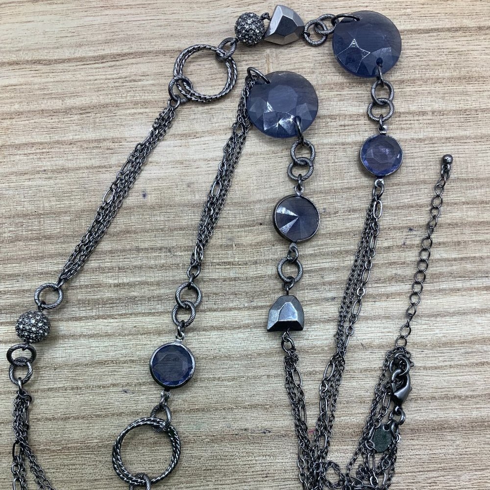 Lia Sophia "Tinsel" Blue Faceted Rhinestone Silver Tone Necklace - Picture 4 of 6